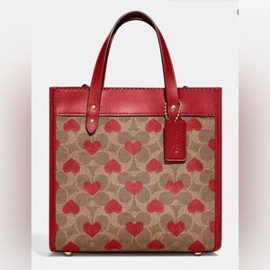 Coach Signature Heart Field Tote 22 with matching Large Zip Wallet